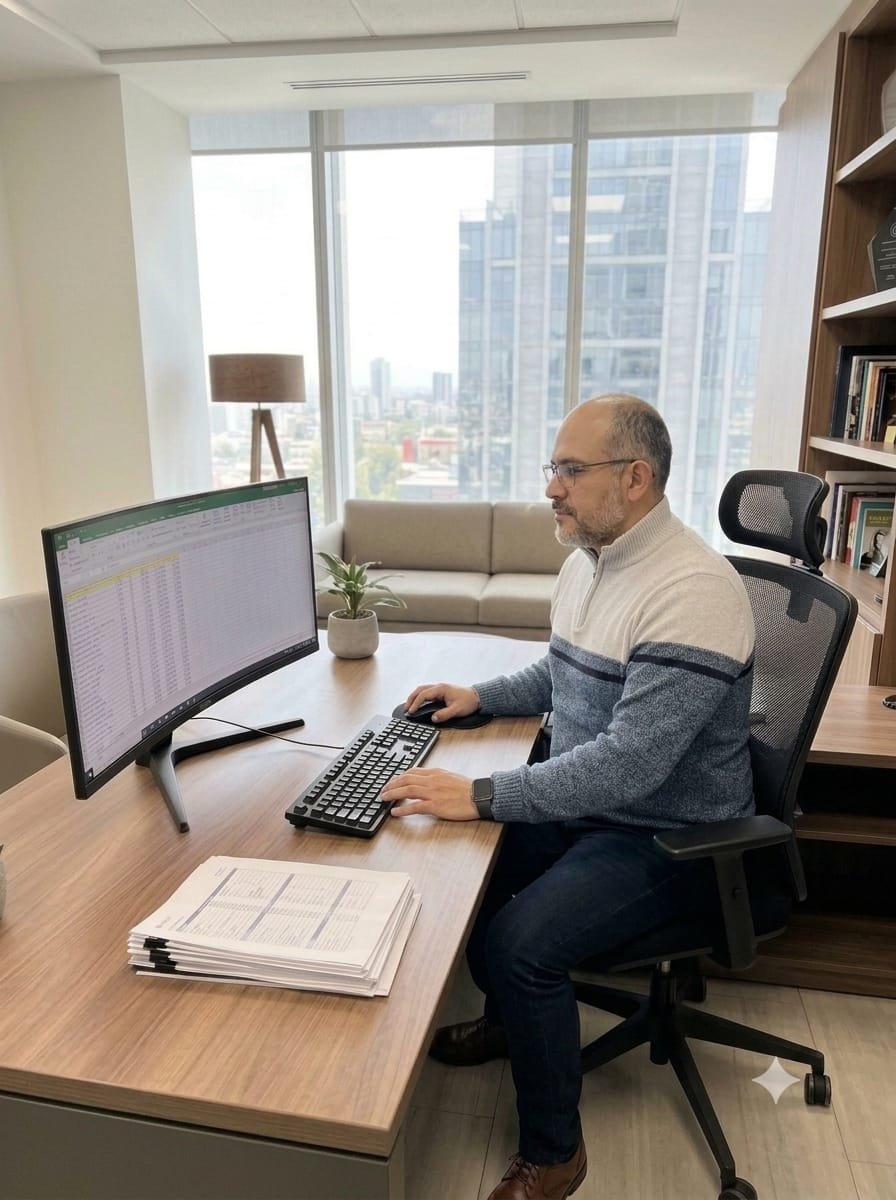 Raúl Valecillo trabajando en la oficina